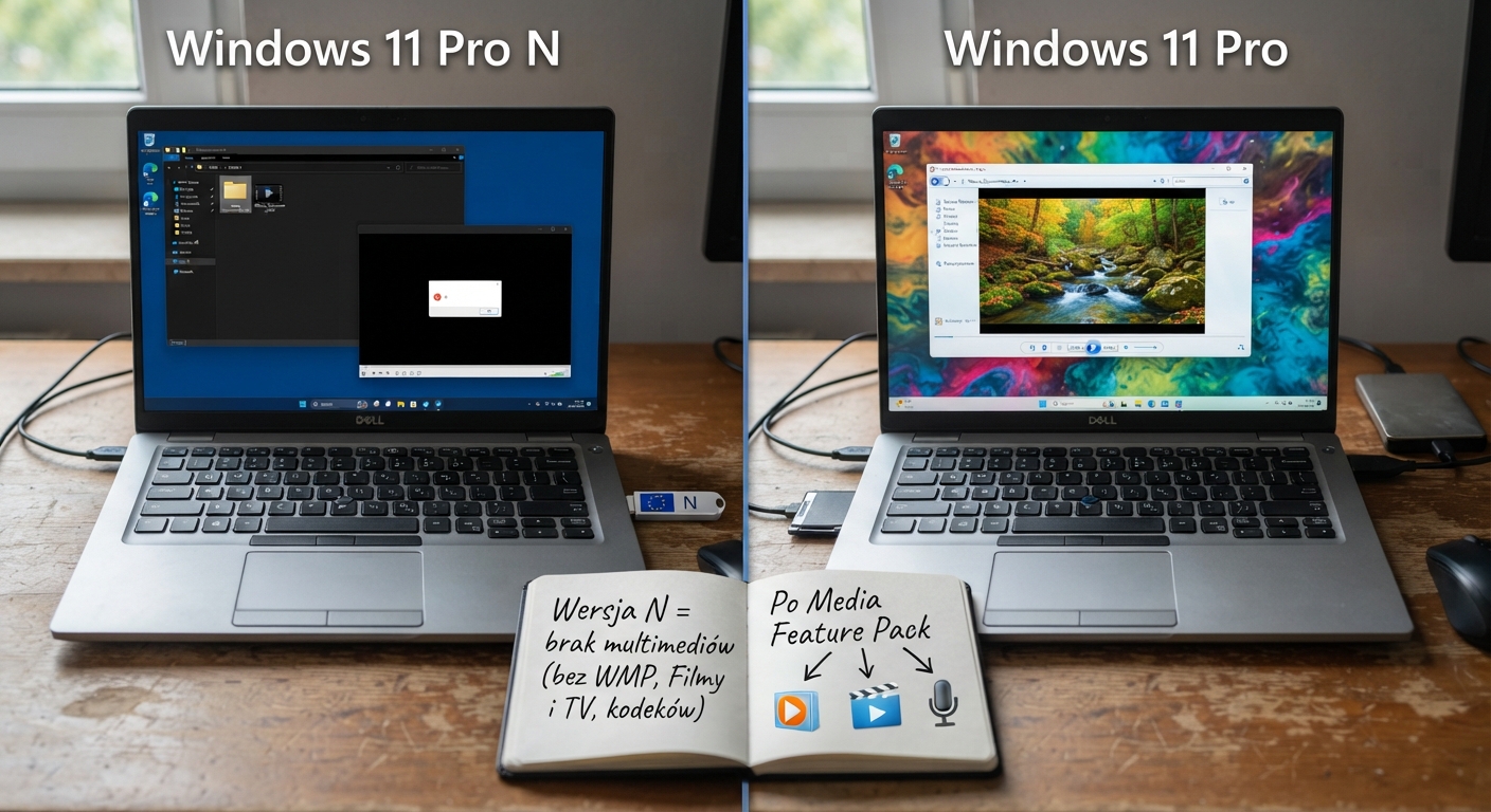 Windows 11 Pro i Pro N - porównanie edycji systemu, brak multimediów w wersji N i Media Feature Pack